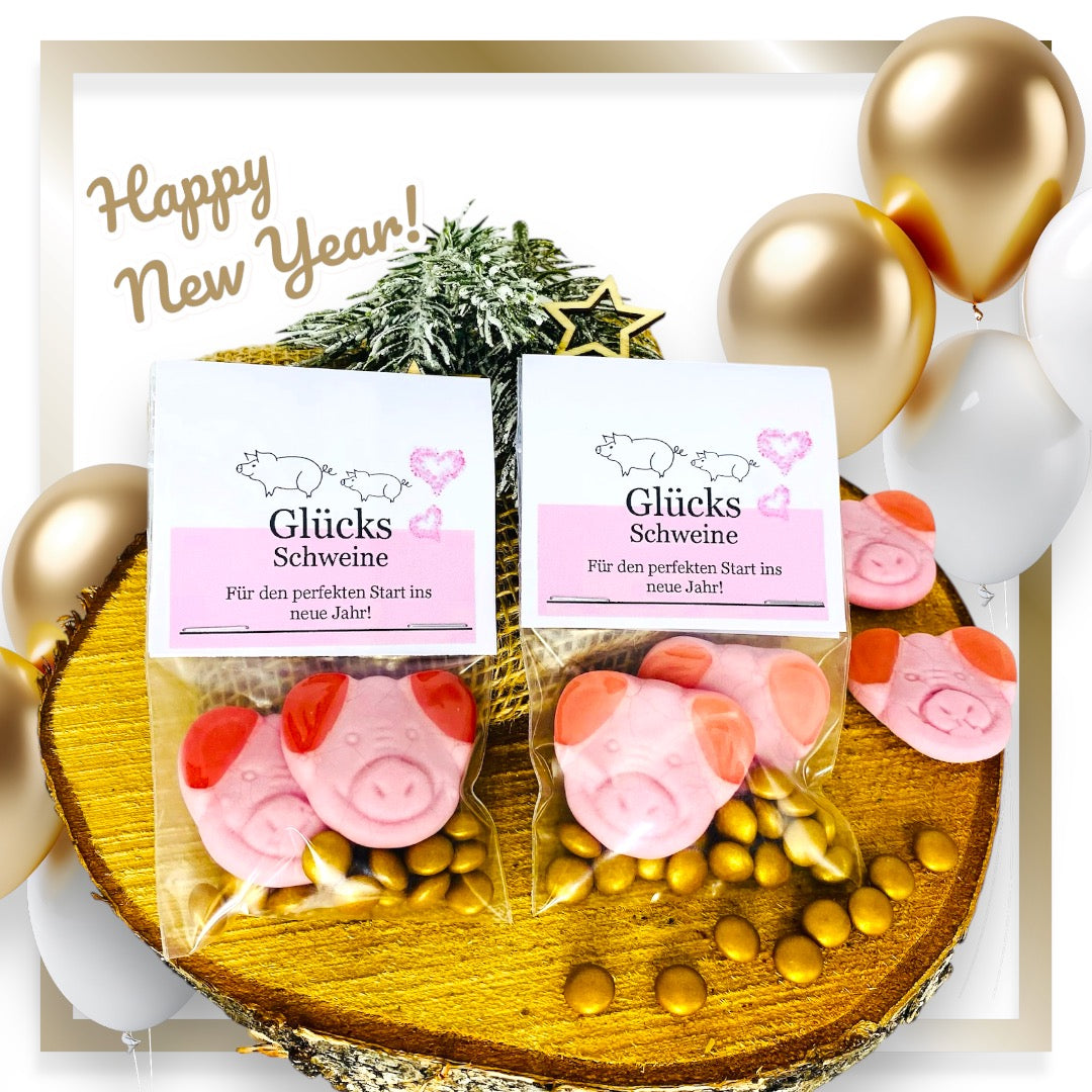 Silvestergeschenk/ Silvestermitbringsel/ Neujahrsgruß/ Glücksschwein/ Frohes neues Jahr/ Glücksschweine zum naschen/ Gastgeschenk Silvester/ Silvester Mitbringsel/ Neujahrs Wünsche/ Silvester Deko/ Naujahrsgruß
